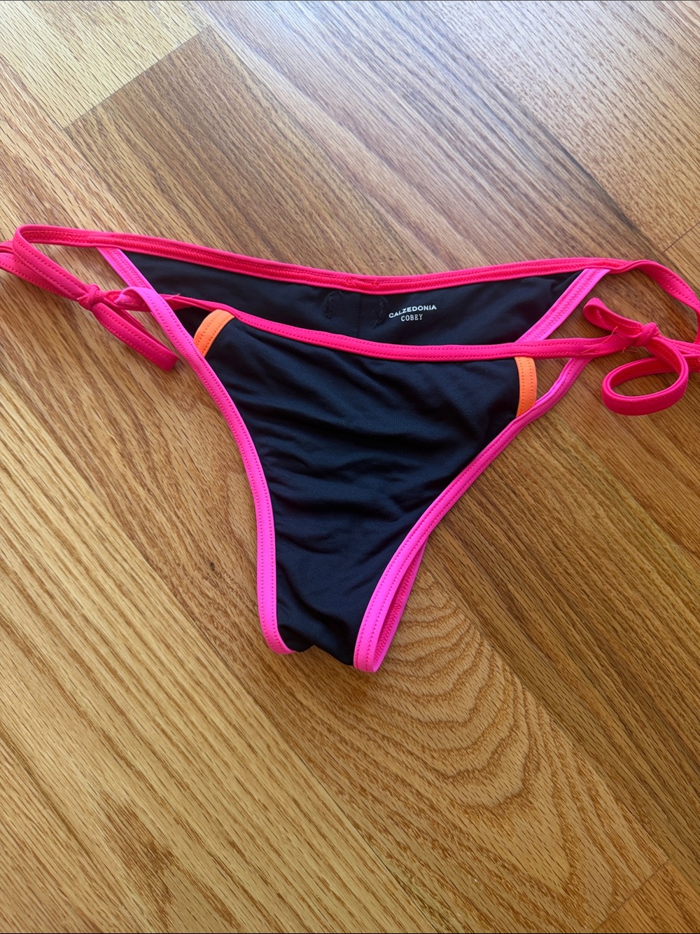Calzedonia Black Bikini Bottom with Pink Trim and Orange Accent